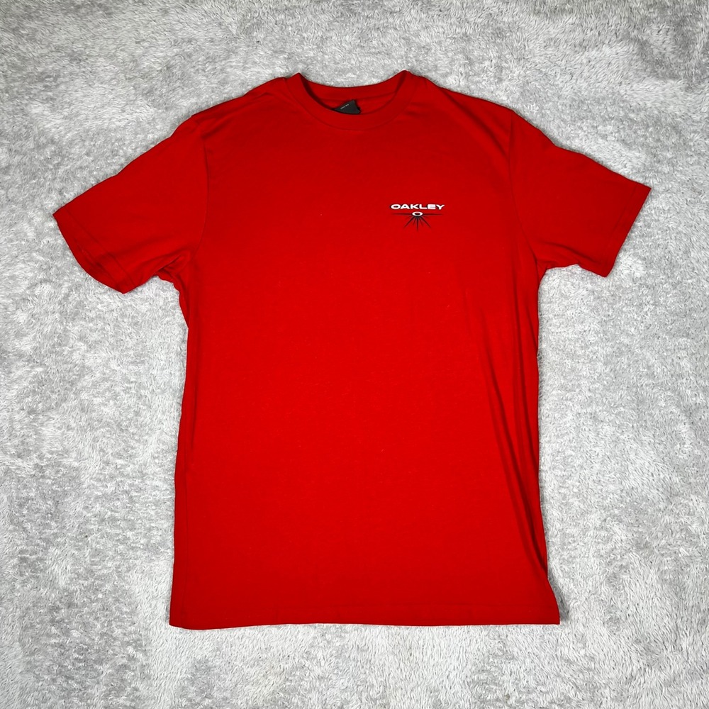 Oakley Mens Red Short Sleeve Graphic Logo Crew Neck T-Shirt Size Small